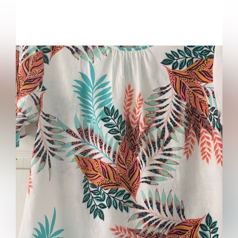 Van Heusen Women's Floral Blouse - Orange, Teal, Black on White - Picture 10 of 12